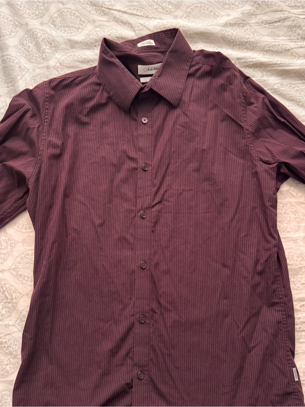 Calvin Klein Men's Burgundy Pinstripe Dress Shirt